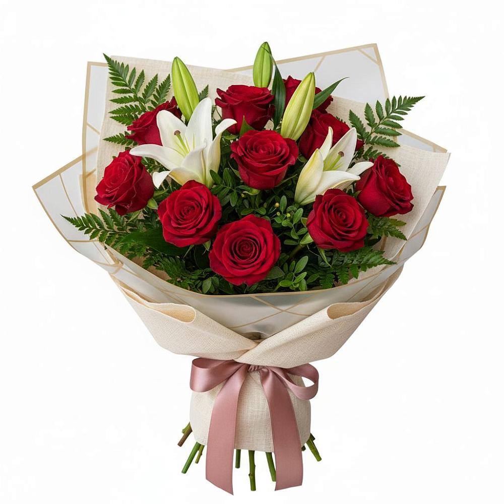 Букет цветов из: Лилии и Розы в Парусном