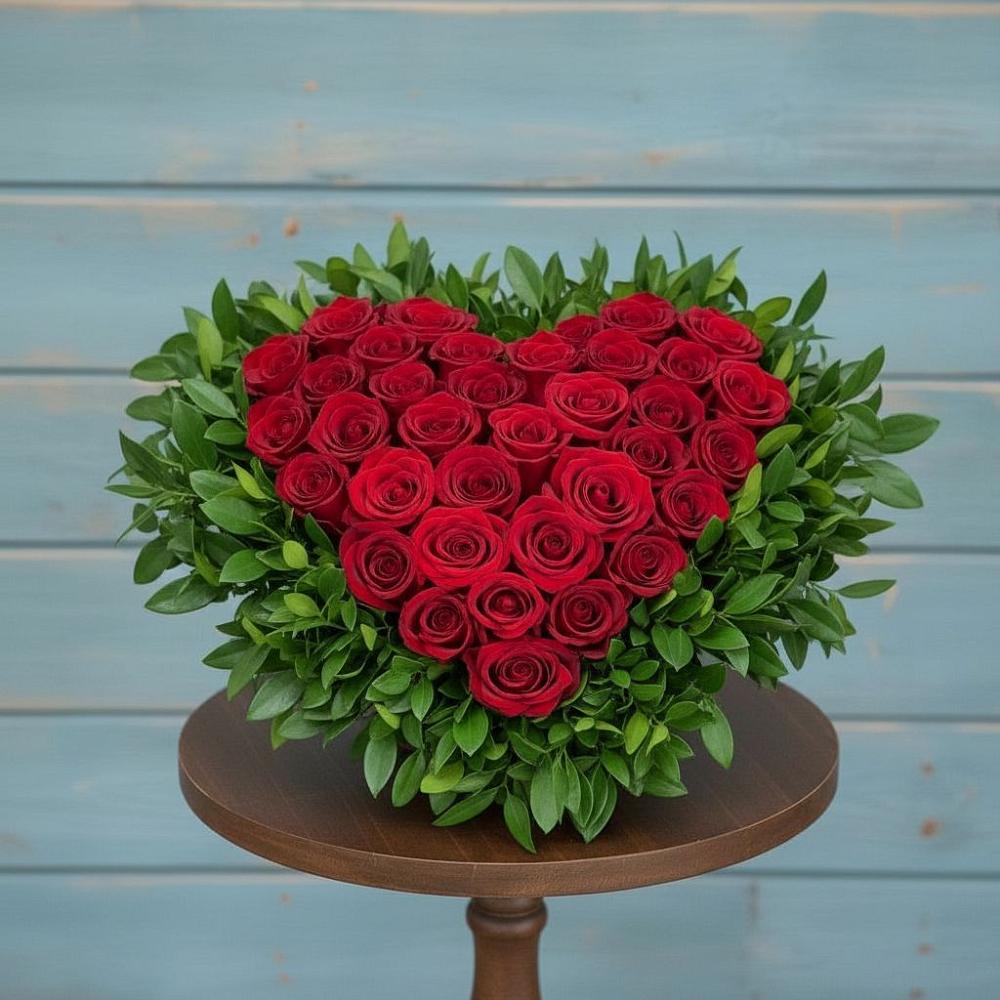 Цветочная композиция из Розы в виде сердца в Парусном