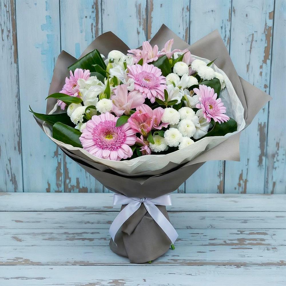 Букет цветов из: Герберы, Альстромерии и Хризантемы в Парусном